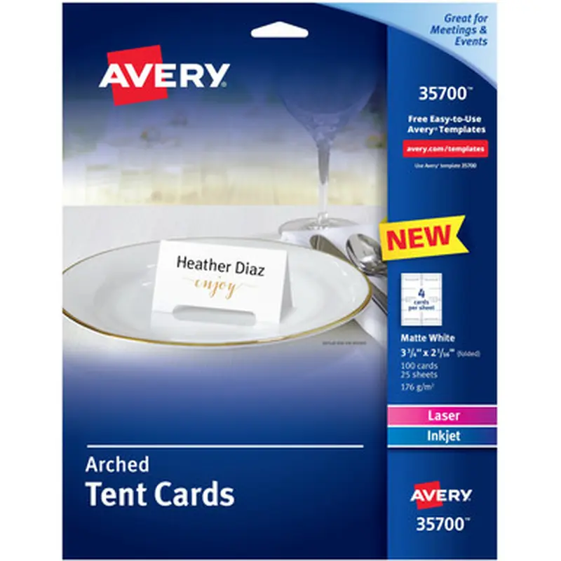 Avery 35700 Avery(R) Arched Die-Cut Tent Cards 2-1/16&quot x 3-3/4&quot , 65 lbs, 100 Cards