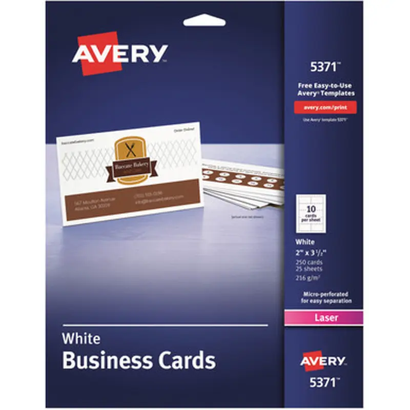 Avery 5371 2&quot x 3.5&quot Business Cards, Sure Feed(TM), Laser, 250 (5371)