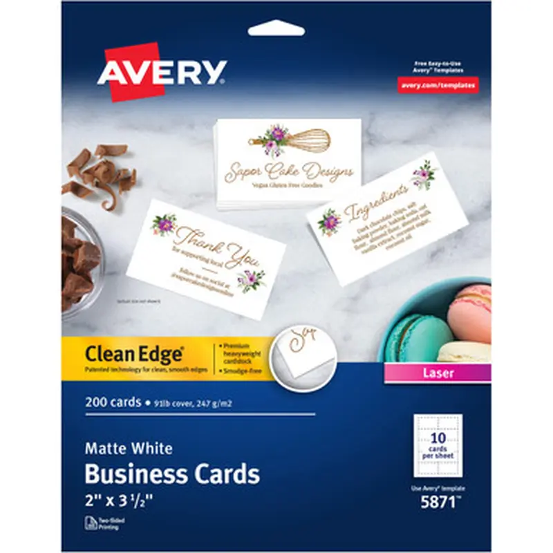 Avery 5871 Business Cards, Uncoated, Two-Side Printing, 2&quot x 3-1/2&quot , 200 Cards (5871)