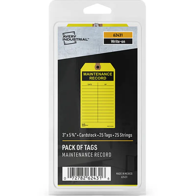 Avery 62431 Preprinted MAINTENANCE RECORD Hang Tags