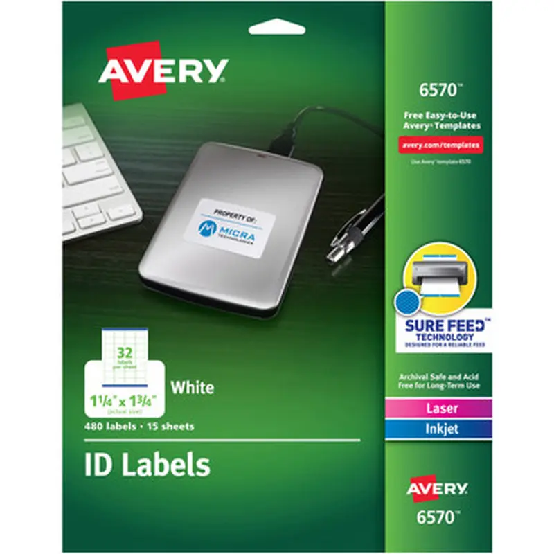 Avery 6570 Laser Inkjet Printer Permanent ID Labels