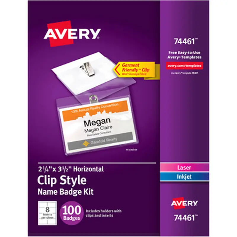 Avery 74461 Top-Loading Clip-Style Name Badges on 8-1/2&quot x 11&quot Sheets