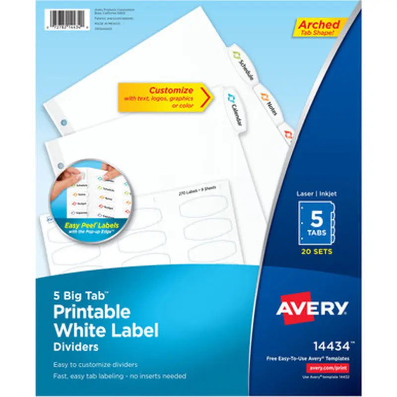 Avery 14434 Big Tab Printable White Label Dividers