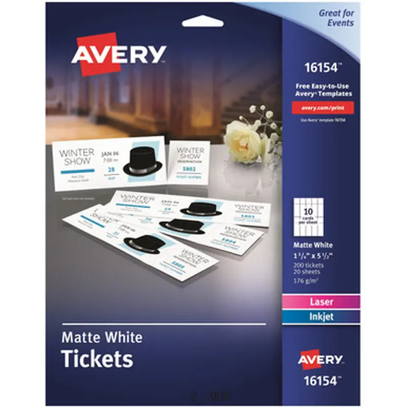 Avery 16154 Blank Printable Perforated Raffle Tickets - Tear-Away Stubs