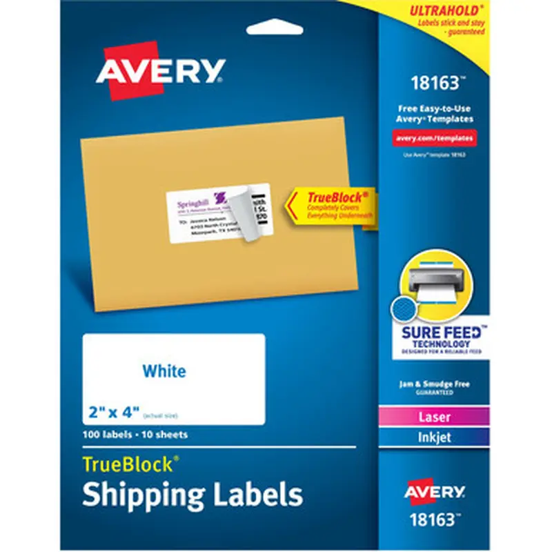 Avery 18163 TrueBlock Shipping Labels - Sure Feed Technology