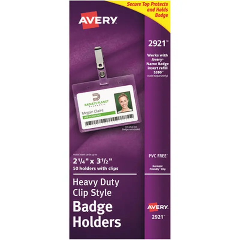 Avery 2921 Heavy-Duty Badge Holders - Secure Top - Clip Style