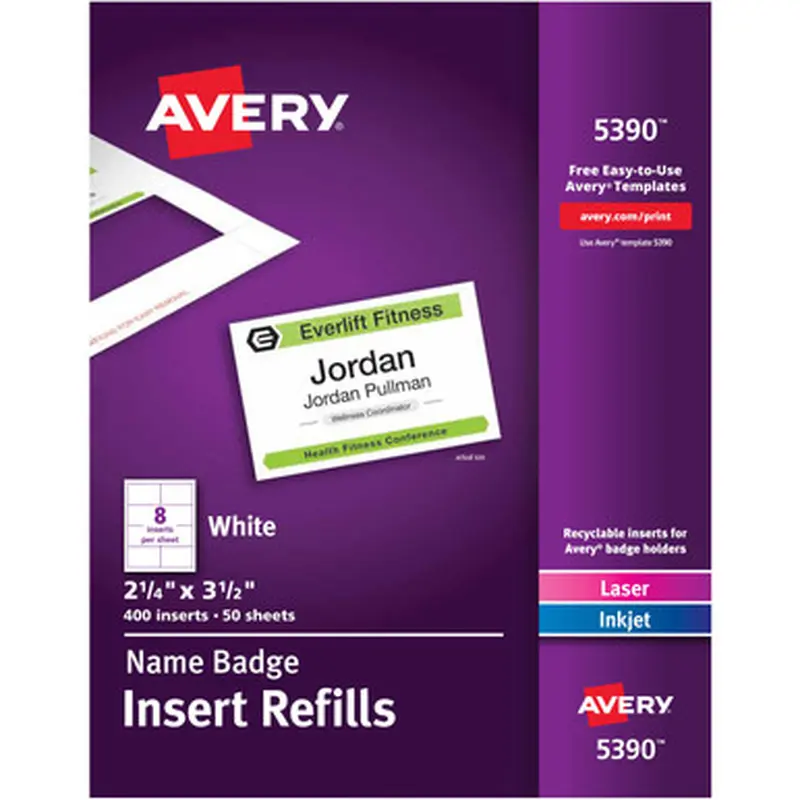 Avery 5390 Laser/Inkjet Badge Insert Refills
