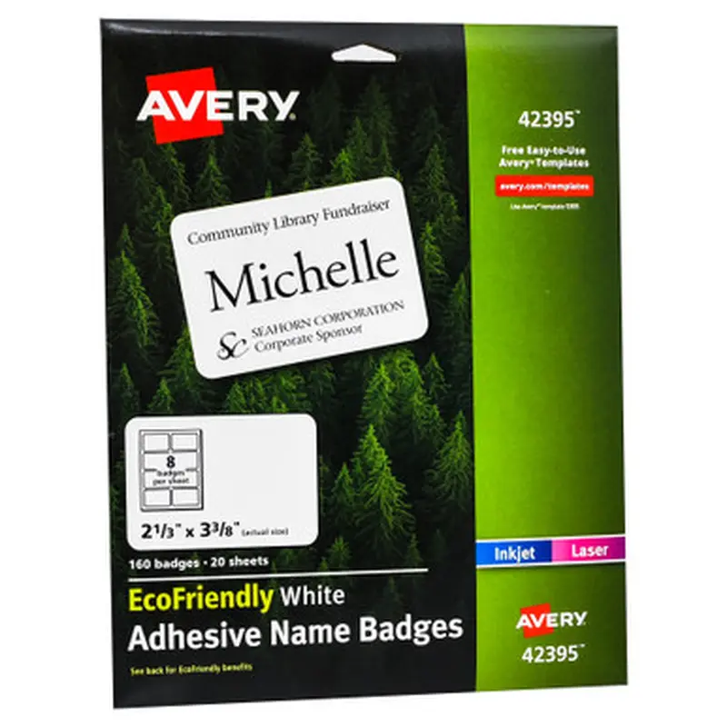 Avery 42395 EcoFriendly White Adhesive Name Badges, Pack of 160