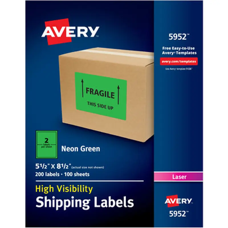 Avery 5952 High Visibility Neon Shipping Labels