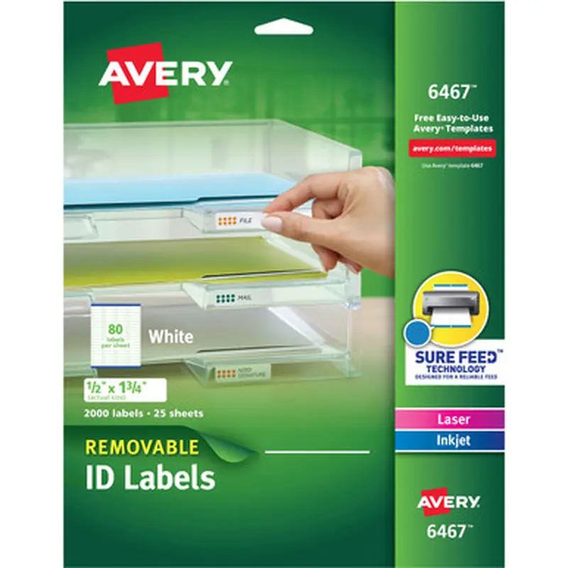 Avery 6467 Removable I.D. Laser/Inkjet Labels