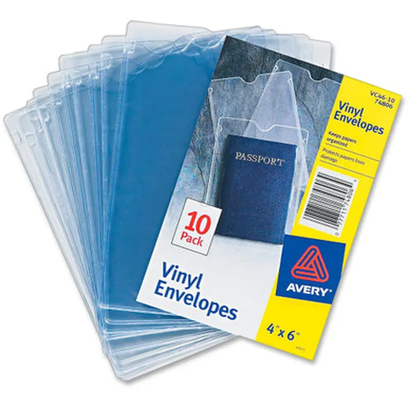 Avery 74806 Vinyl File Envelopes, 4&quot x 6&quot , 10 Clear Envelopes (74806)