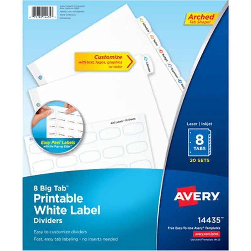 Avery 14435 Big Tab Printable White Label Dividers