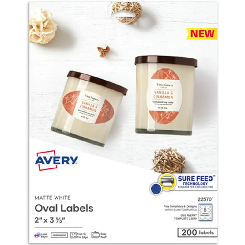 Avery 22570 Matte White Sure Feed Labels