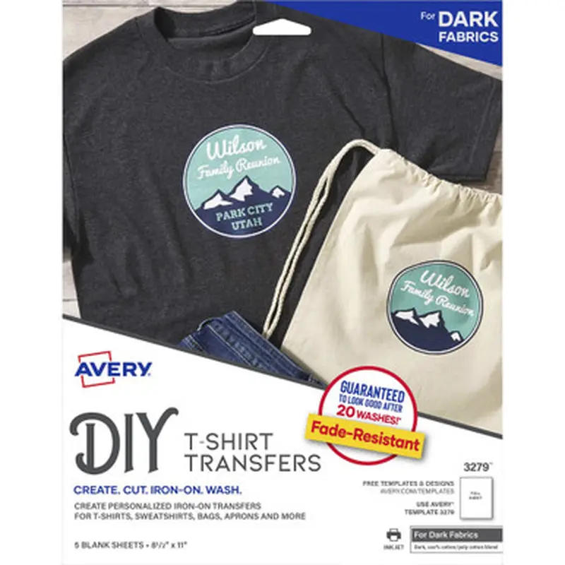 Avery 3279 Heat Transfers for Dark Fabric, 8.5&quot x 11&quot , 5 Sheets (3279)