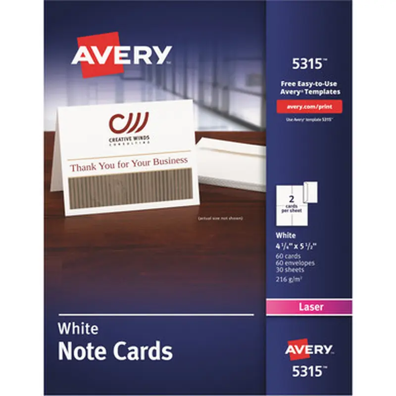 Avery 5315 Printable Note Cards, Two-Sided Printing, 4-1/4&quot x 5-1/2&quot , 60 Cards (5315)