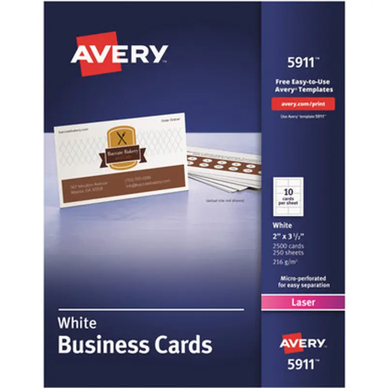 Avery 5911 2&quot x 3.5&quot Business Cards, Sure Feed(TM) Laser, 2,500 (5911)