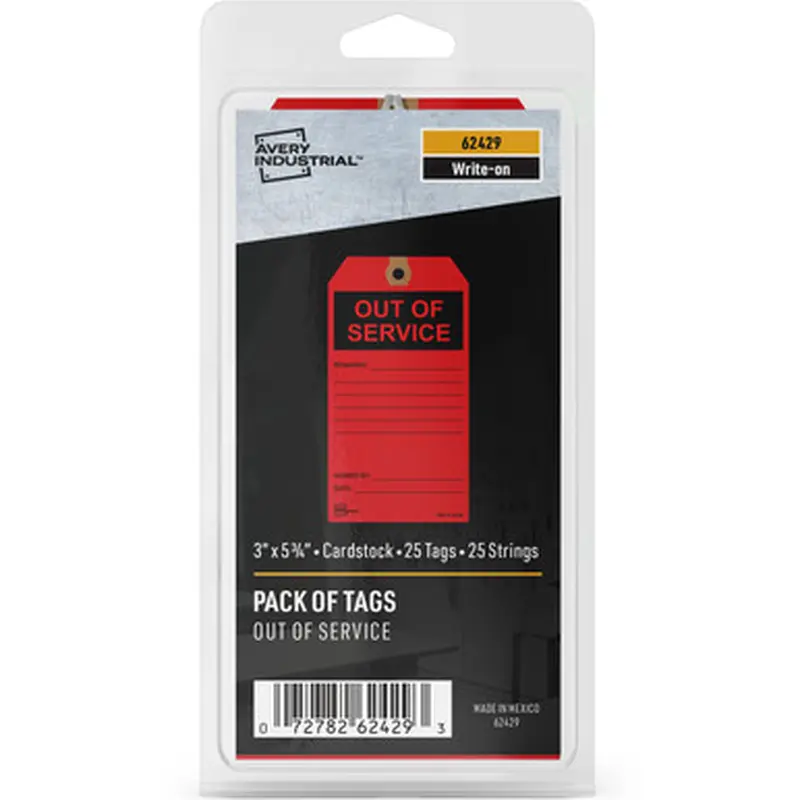 Avery 62429 Preprinted OUT OF SERVICE Red Service Tags