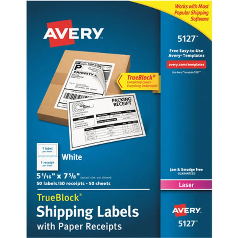 Avery 5127 White Shipping Labels w/ Receipt