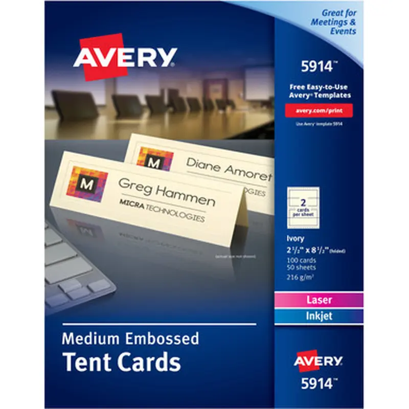Avery 5914 Medium Tent Cards - Embossed - Uncoated - Two-Sided Printing