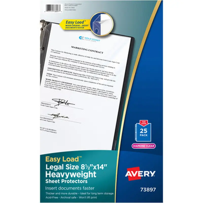 Avery 73897 Legal Size Heavyweight Sheet Protectors,  8-1/2&quot x 14&quot , 25 Protectors