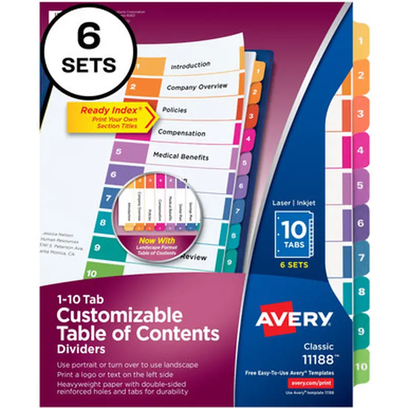 Avery 11188 Ready Index Custom TOC Binder Dividers