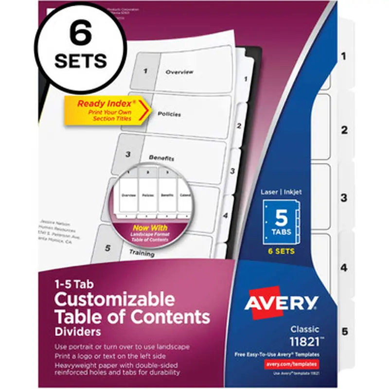 Avery 11821 Classification Folder 5-tab TOC Dividers