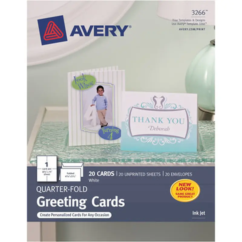 Avery 3266 Quarter-Fold Greeting Cards, 4-1/4&quot x 5-1/2&quot , 20 Cards (3266)