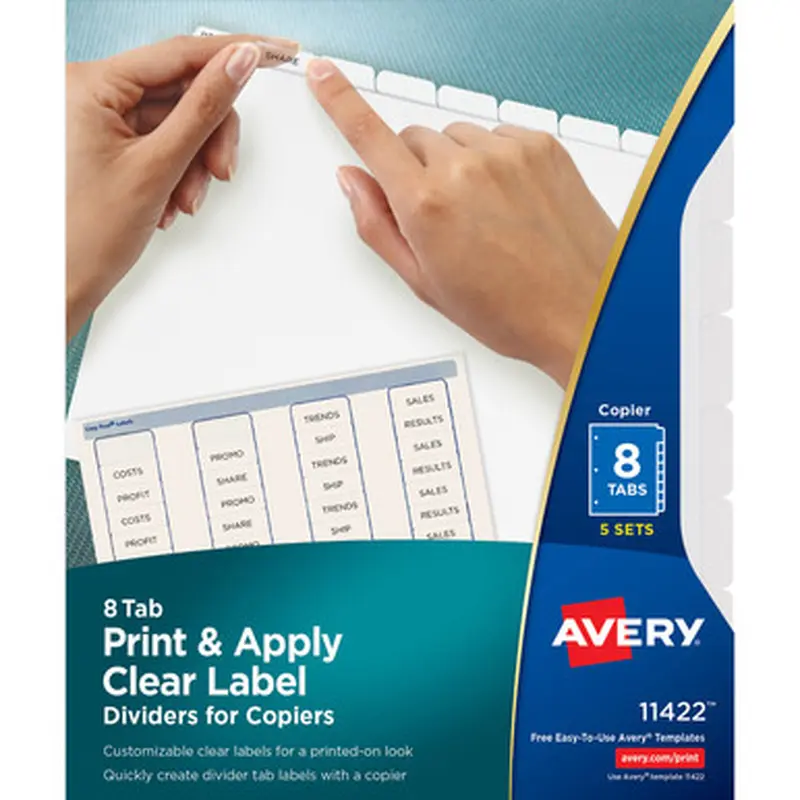 Avery CPK8 Print &amp Apply Clear Label Dividers - Index Maker Easy Peel Printable Labels