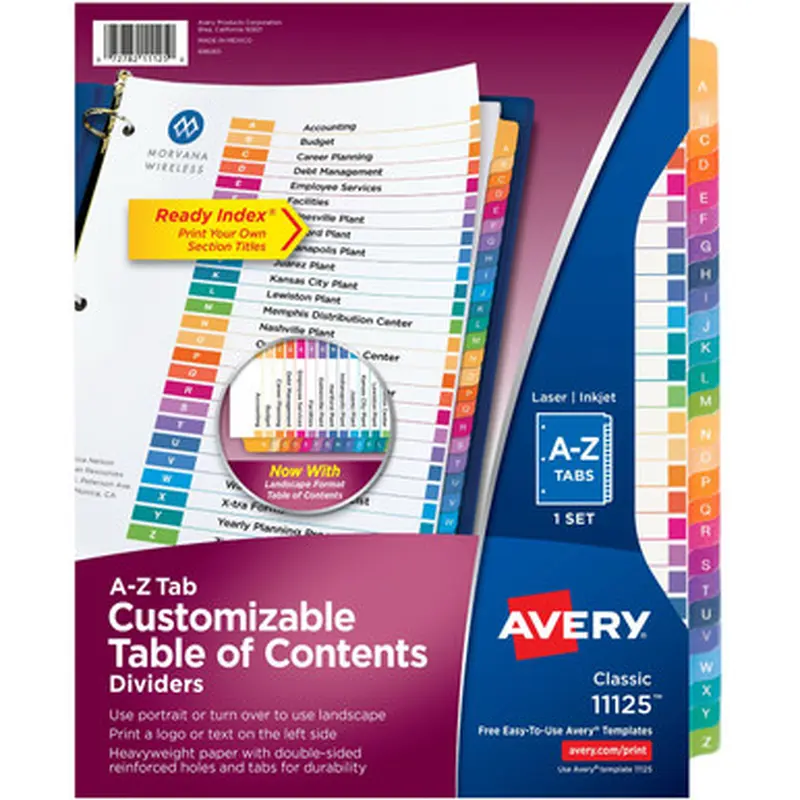 Avery 11125 Ready Index A-Z Table of Contents Dividers