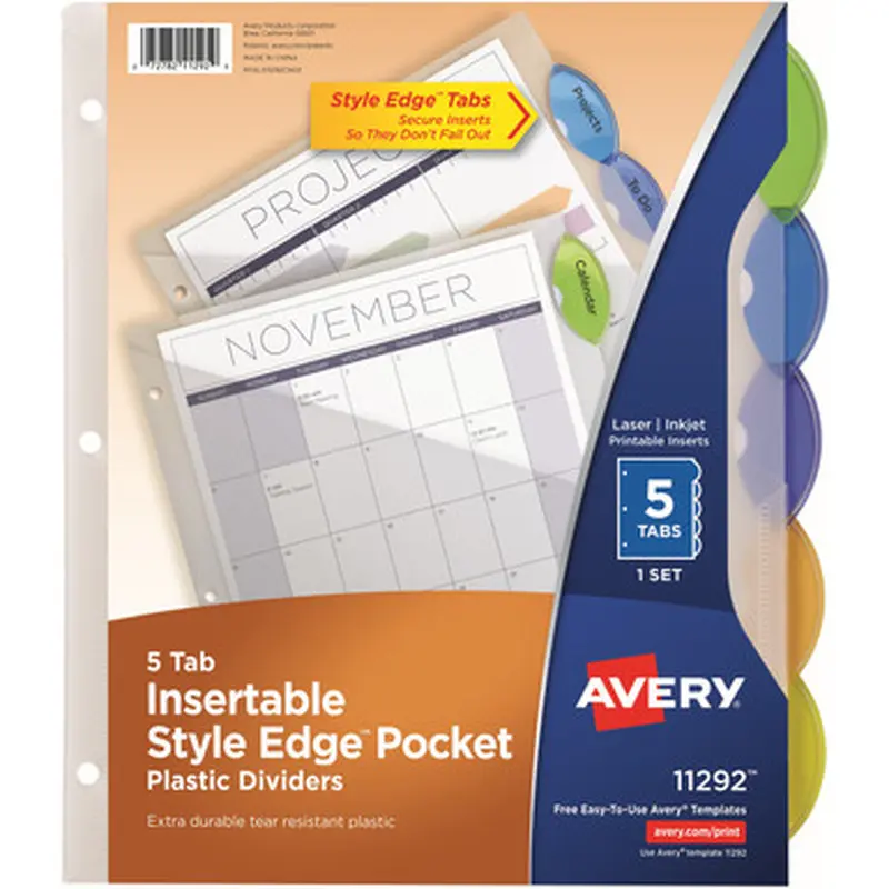 Avery 11292 Insertble Style Edge Plastic Pocket Dividers