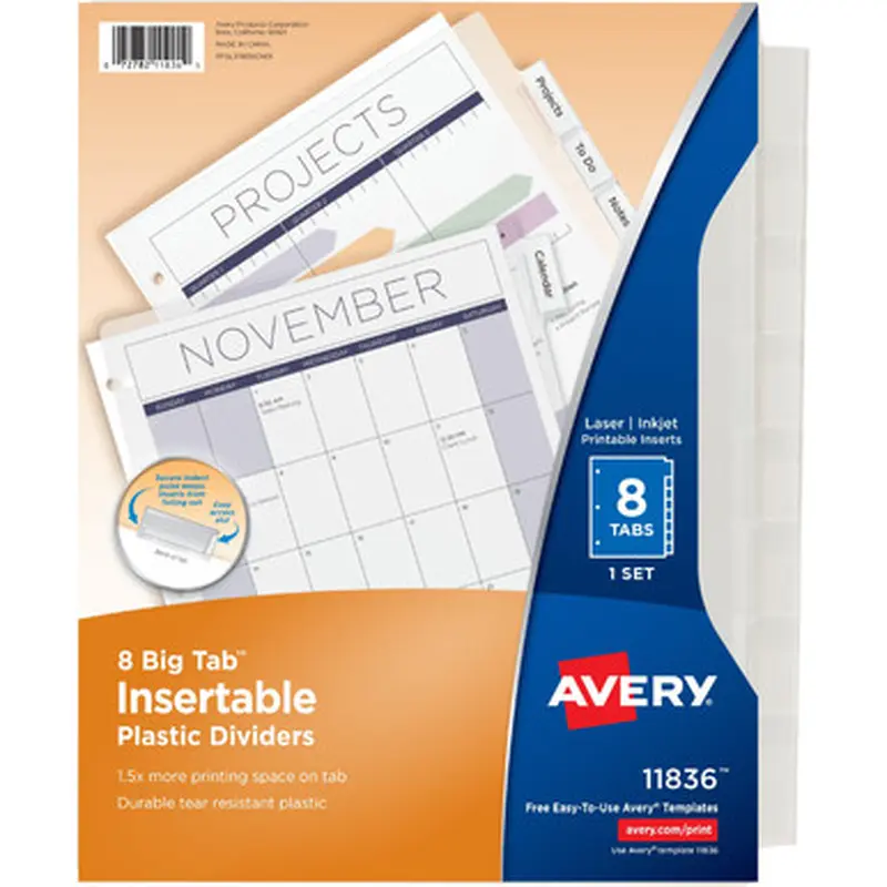 Avery 11836 Big Tab Insertable Plastic Dividers