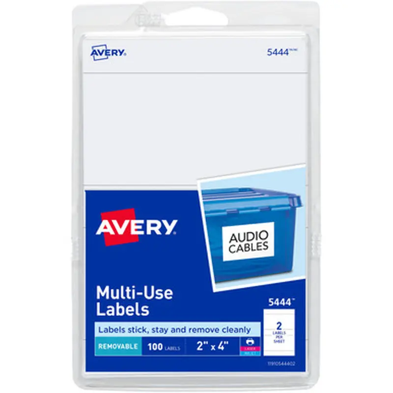 Avery 5444 Multi-Use Labels, Self-Adhesive, Removable, 2 x 4&quot, Pack of 100