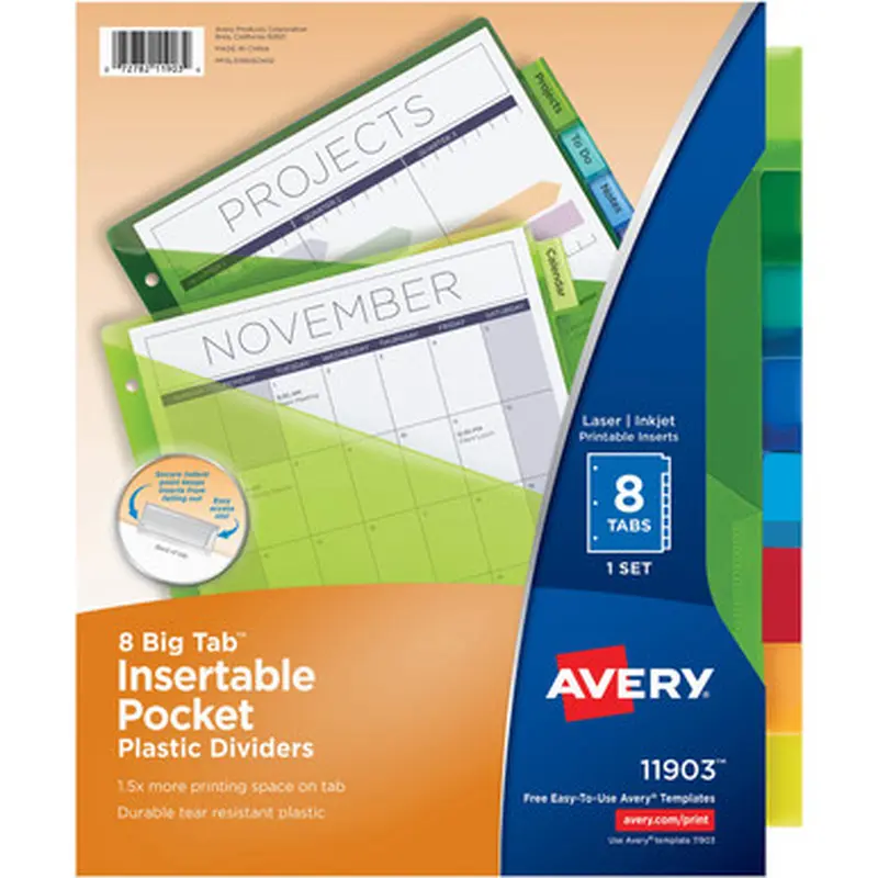 Avery 11903 Big Tab Insertable Plastic Dividers w/Pockets