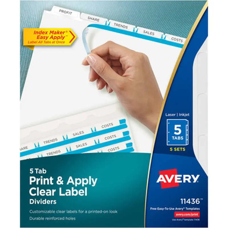 Avery LSK5 Print &amp Apply Clear Label Dividers - Index Maker Easy Apply Label Strip