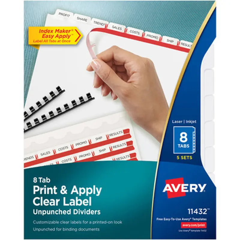 Avery LSK8U Print &amp Apply Label Unpunched Dividers - Index Maker Easy Apply Label Strip
