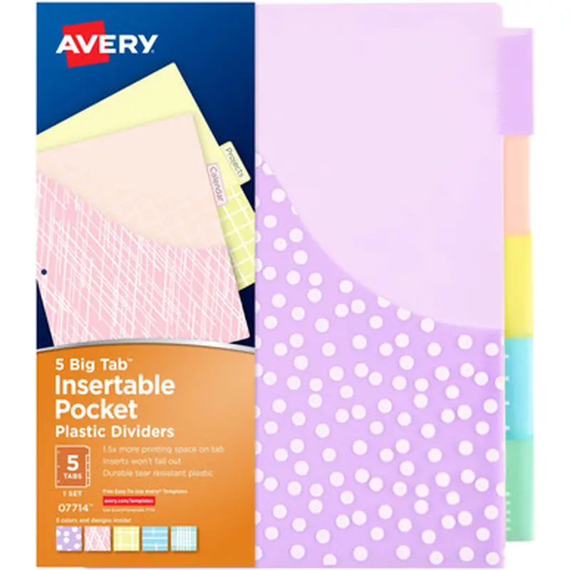 Avery 07714 Big Tab Pocket Plastic Insertable Dividers - Fashion Designs