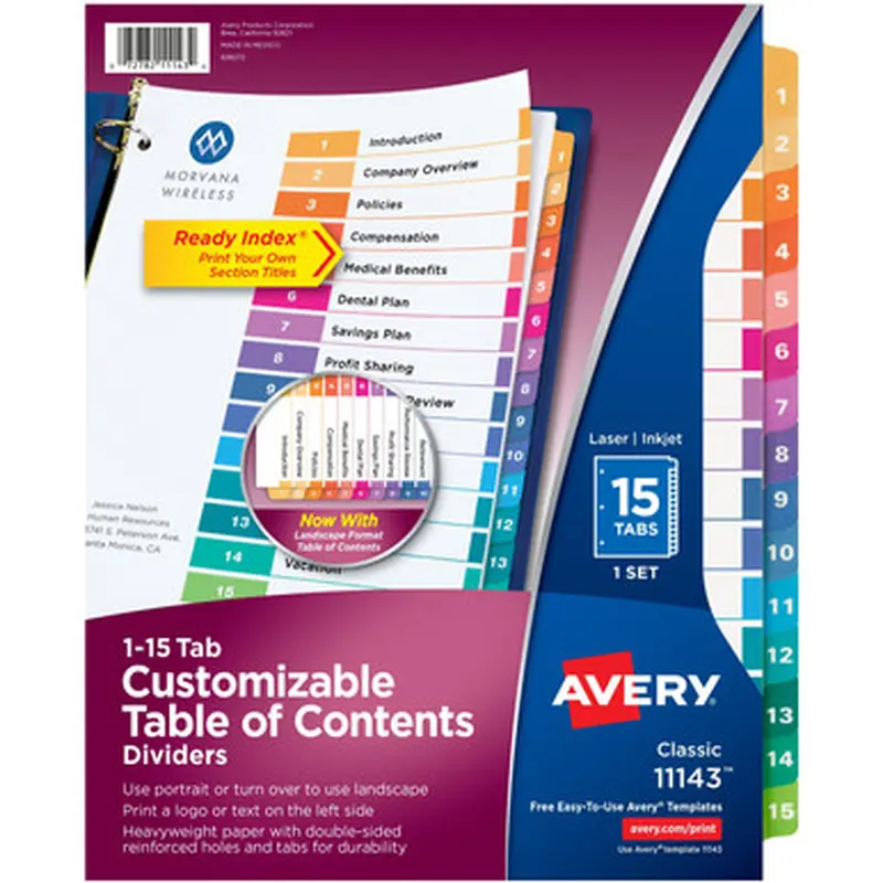 Avery 11143 Ready Index Custom TOC Binder Dividers
