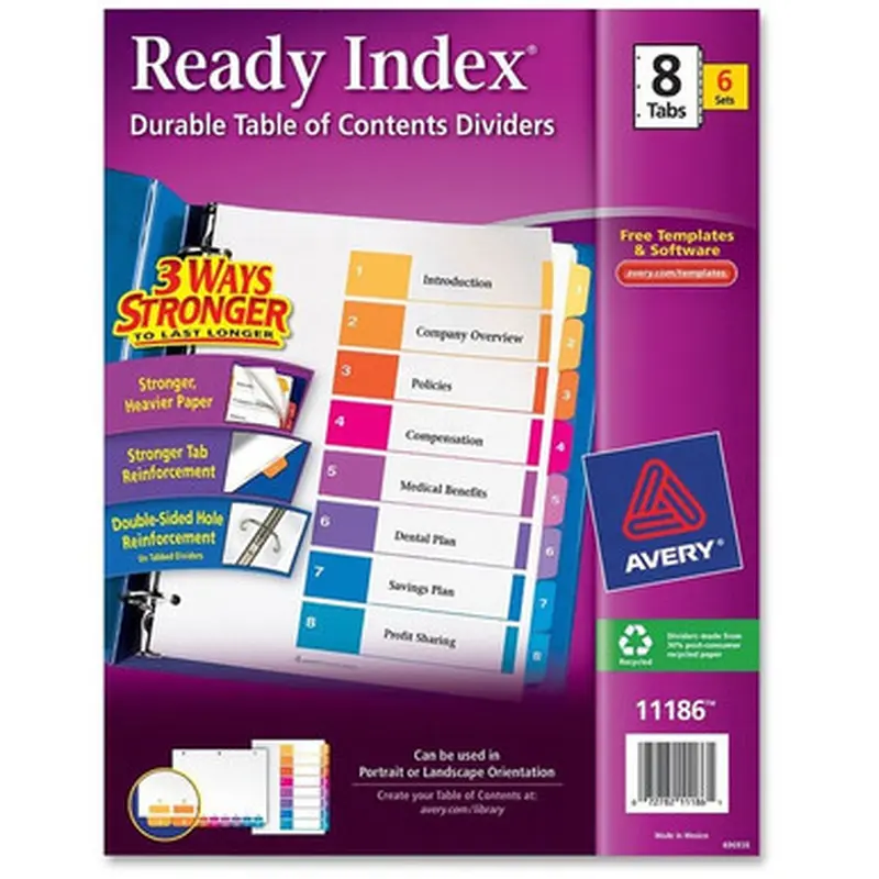 Avery 11186 Ready Index Custom TOC Binder Dividers
