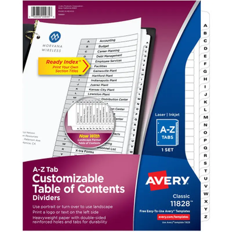 Avery 11828 A-Z Black &amp White Table of Contents Dividers