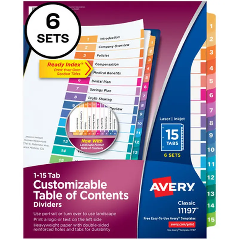 Avery 11197 Ready Index Custom TOC Binder Dividers