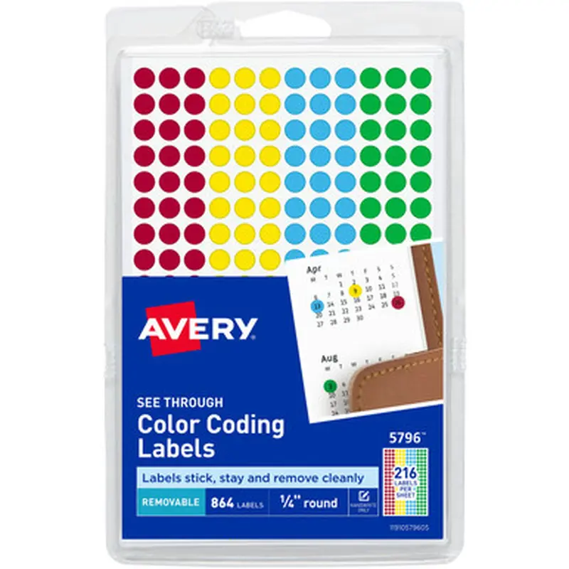 Avery 5796 Assorted Removable See-Through Color Dots