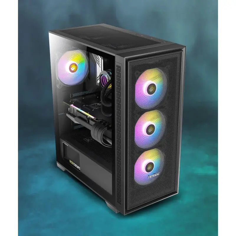 Antec AX81 E-ATX, 1x 360mm Radiator Front, 4x ARGB 12CM Fans 3x Front & 1x Rear included. RGB controller for six fans. Mesh Tempered Glass Case - SI