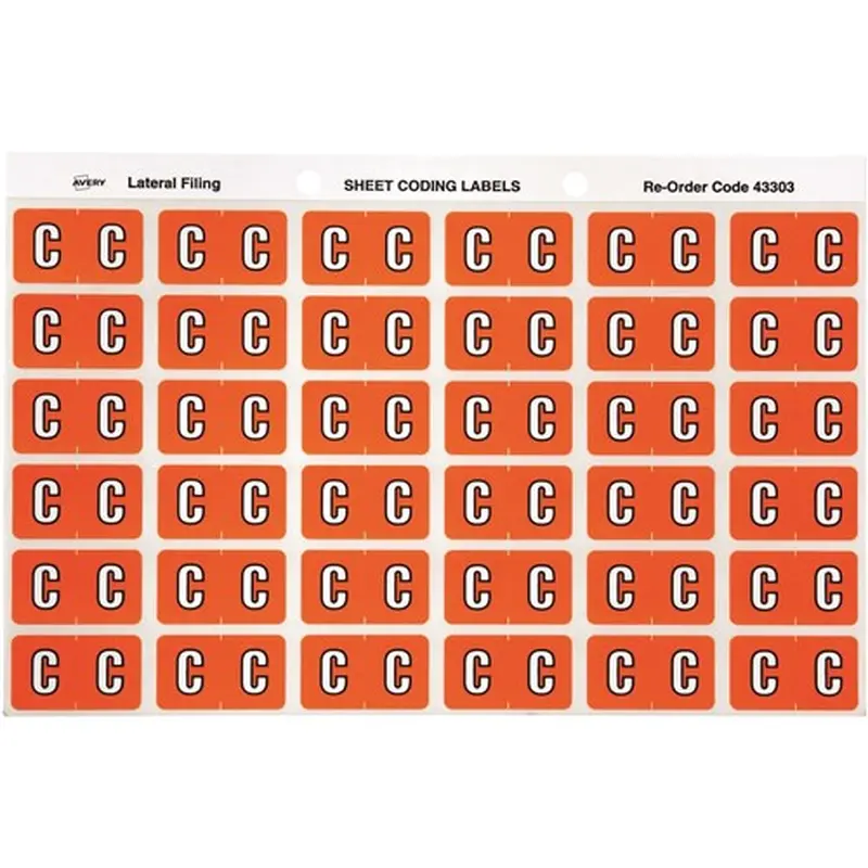 Avery Alphabet Coding Label C Side Tab 25x38mm Orange Pack Of 180