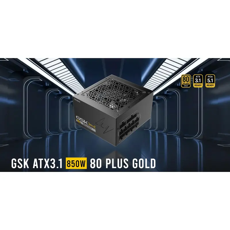 Antec GSK850 80  Gold Fully Modular ATX 3.1, PCI-E 5.1 latest High Quality Japanese Capacitors, Ultimate performance and reliability, PSU