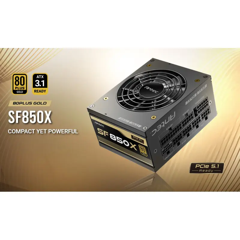 Antec SFX 850w 80  Gold, Fully-Modular, ATX 3.1, PCI-E 5.1, 92mm Silent Fan, Japanese Caps, Zero RPM, Compact Power Supply, PSU,7 Years Warranty 2024