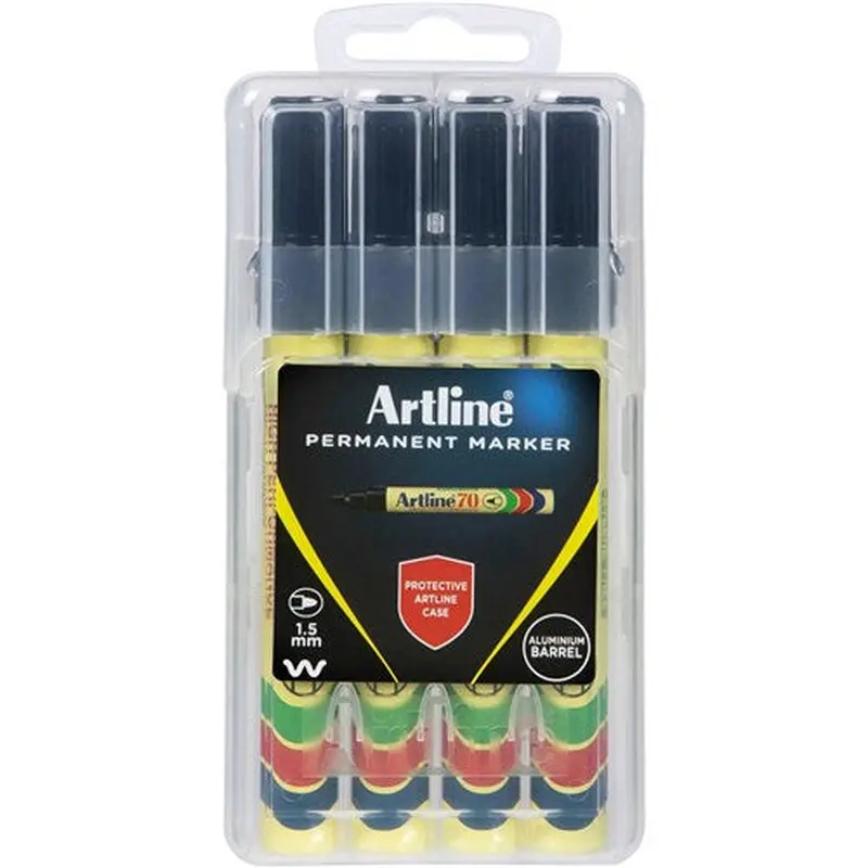 Artline 70 Permanent Markers Bullet 1.5mm Black Hard Case Pack Of 4
