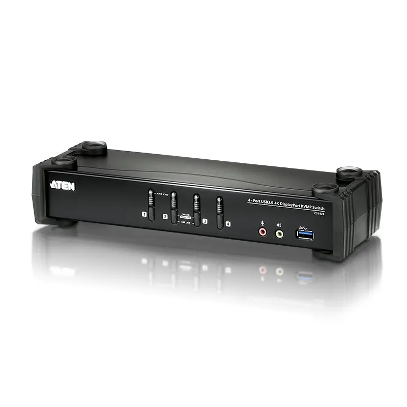 Aten Desktop KVMP Switch 4 Port Single Display 4k DisplayPort w/ audio, Cables Included, 2x USB Port, Selection Via Front Panel