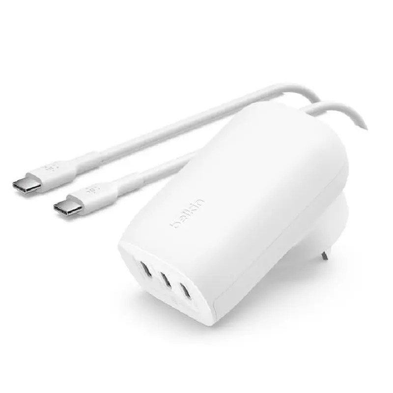 Belkin BoostCharge 67W USB-C Wall Charger with PPS and PD   USB-C-C Cable 2M - White(WCC002au2MWH-B6),3 x USB-C,Flat to Wall Design,Laptop Charger,2YR