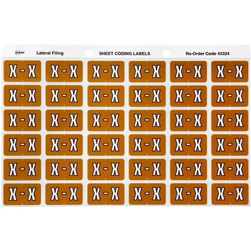 Avery Alphabet Coding Label X Side Tab 25x38mm Mustard Pack Of 180