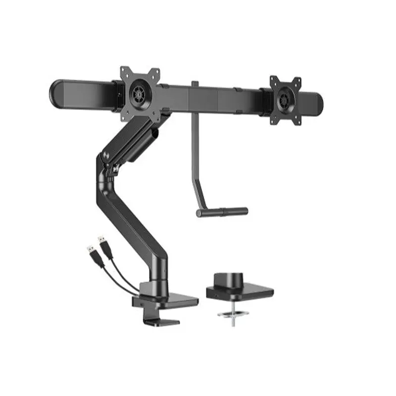 Brateck LDT81-C022UC-B NOTEWORTHY GAS SPRING DUAL MONITOR ARM WITH USB-A/USB-C PORTS Fit Most 17'-32' Monitor Fine Texture Black(new)